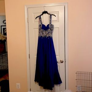 Blue beaded evening gown